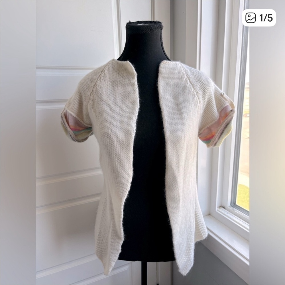 Shorts of Hawick Luxury Cashmere short sleeve knit Cardigan Rainbow sleeve S